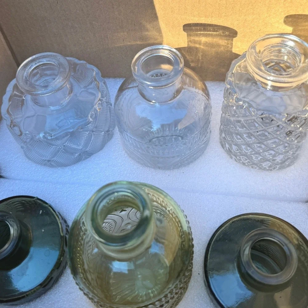 Wildmos Home Decor Assorted Glass Bud Vases Set of 6 Green Amber Clear Textured